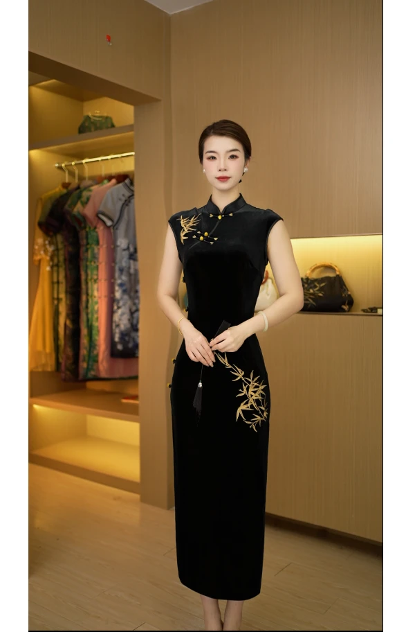 夏竹 日常气质文艺国风复古优雅长款旗袍