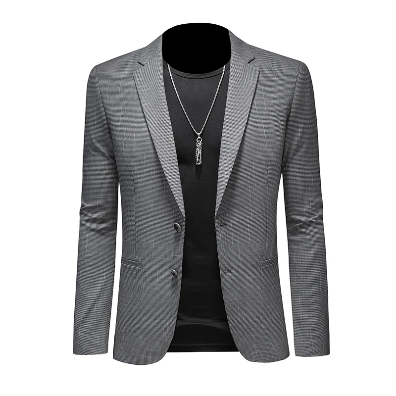 罗尔基那斯高端时尚男士西装外套春季新款修身格纹商务休闲西服