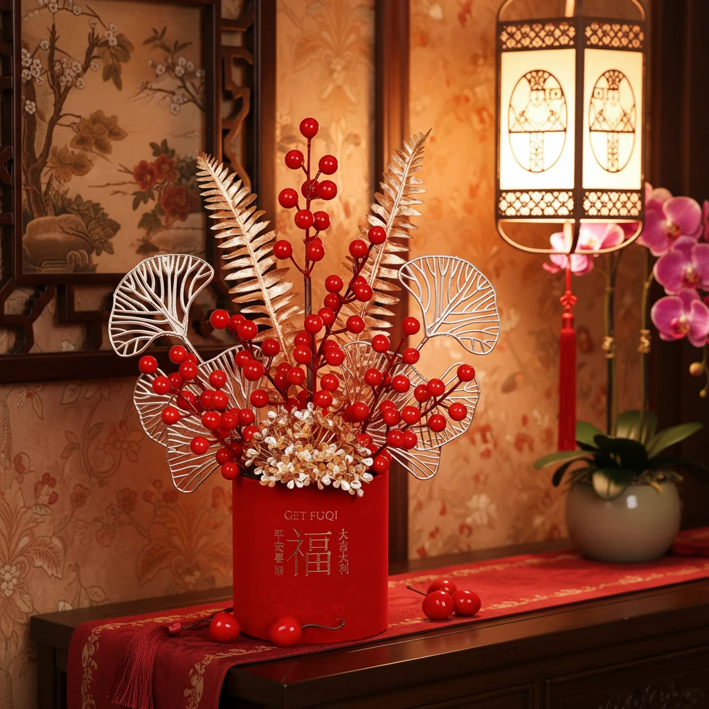 【家大叶大植绒抱抱福桶】乔迁开业新年中式仿真花摆件高档客厅卧室