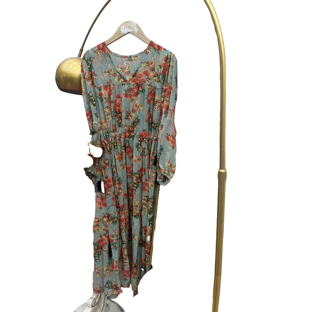 雪纺连衣裙女2025夏季新款收腰显瘦气质复古过膝长款大摆碎花裙子