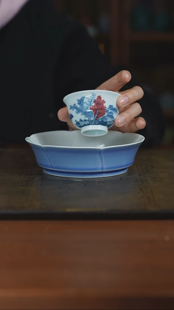 【闪购商品】杯弥云斋釉里红山水 微瑕壶承