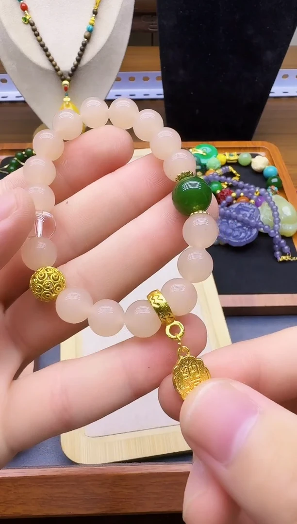 手链14K金镶嵌和田玉S80