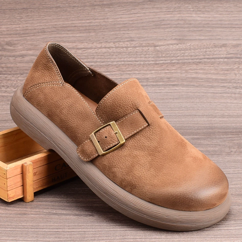 浅口圆头夏季复古港风单鞋商务皮鞋低帮软底复古