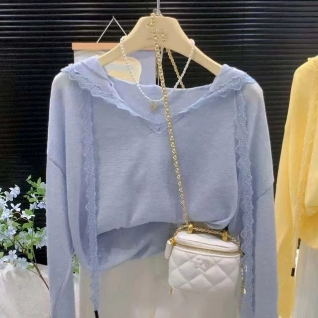 【好面料】韩版时尚百搭连帽纯色毛针织衫韩版长袖套头防晒罩衫女潮