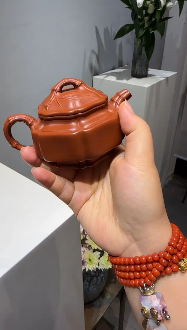 茶壶紫砂刘*圣六方海棠双线竹鼓