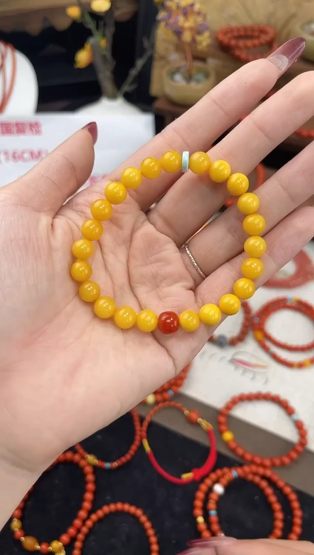 手串蜜蜡未镶嵌蜜蜡单圈南红手串QF-A305（多样性发一）