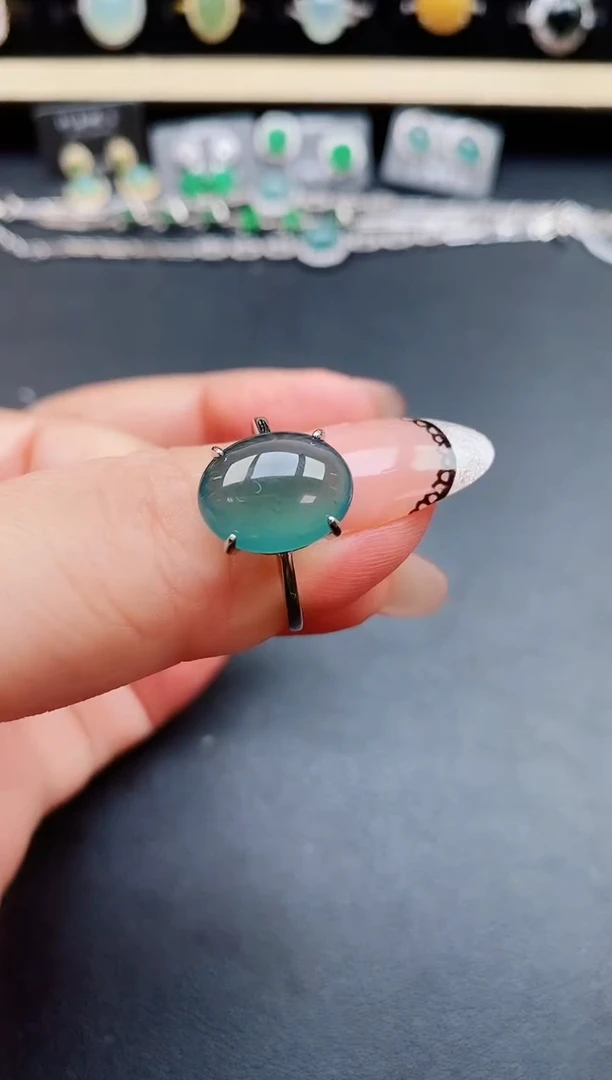 翡翠戒指银S925镶嵌50805