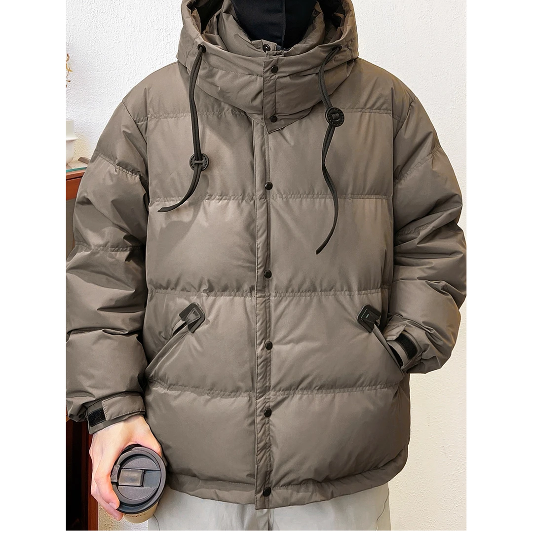 美拉德复古蓬松加厚双层防护领连帽羽绒服男士冬季保暖外套42142