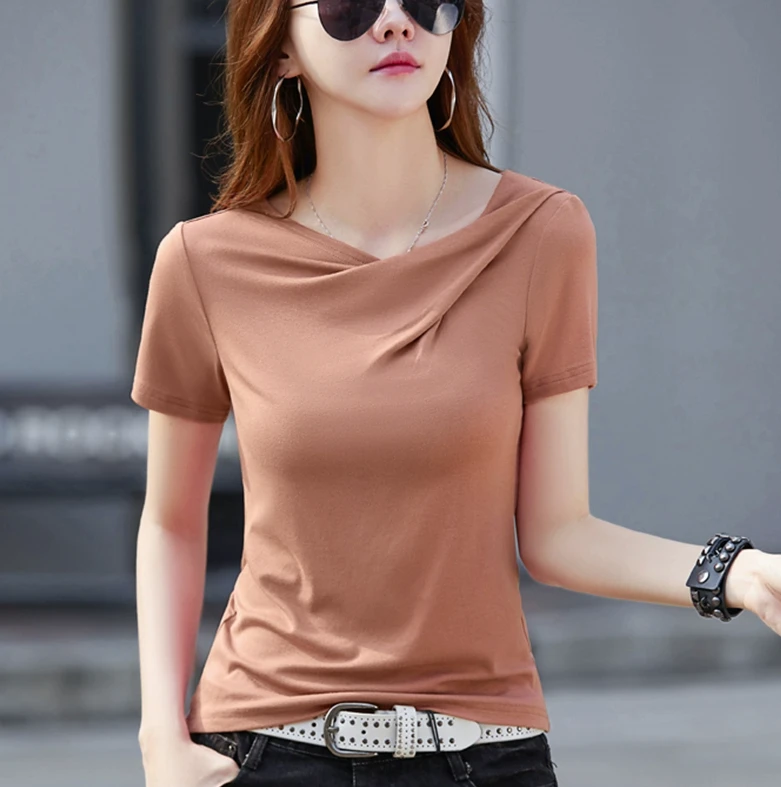 V领t恤女短袖薄款上衣韩版修身洋气小衫半袖体恤2025夏装新