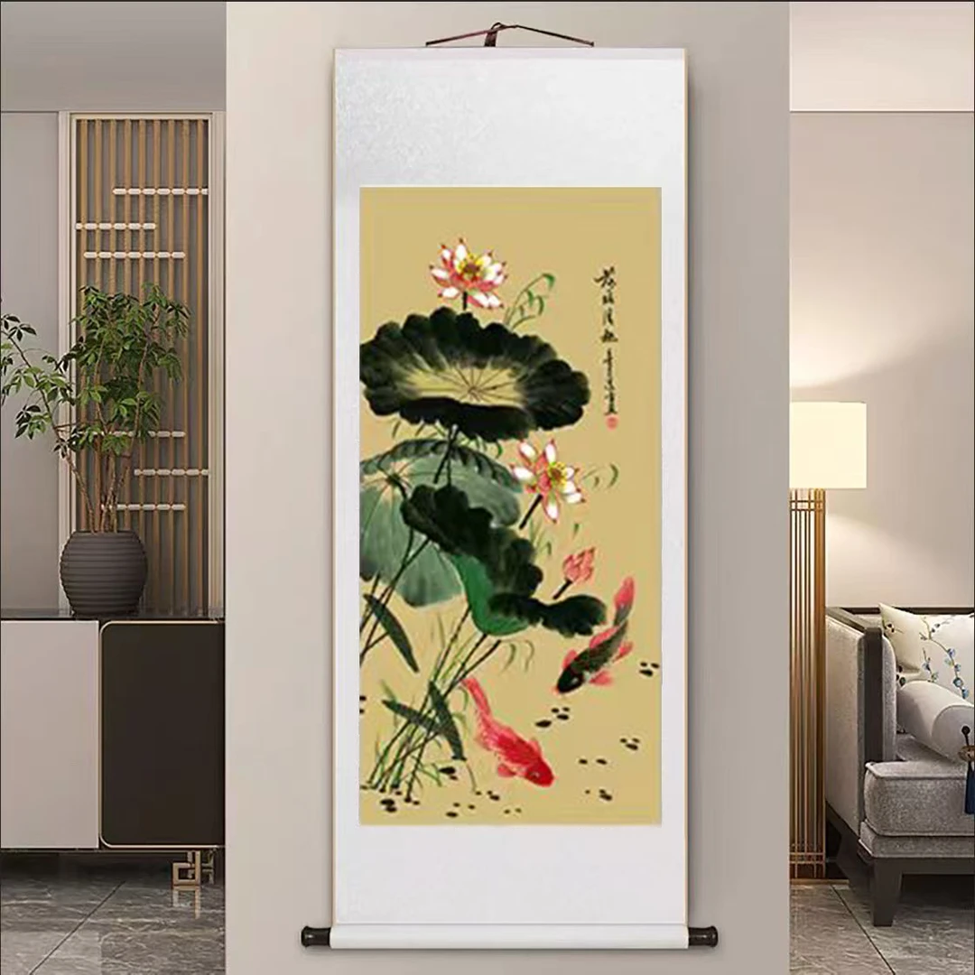 四尺《新-荷塘情趣》-竖幅-玄关过道-花鸟挂画
