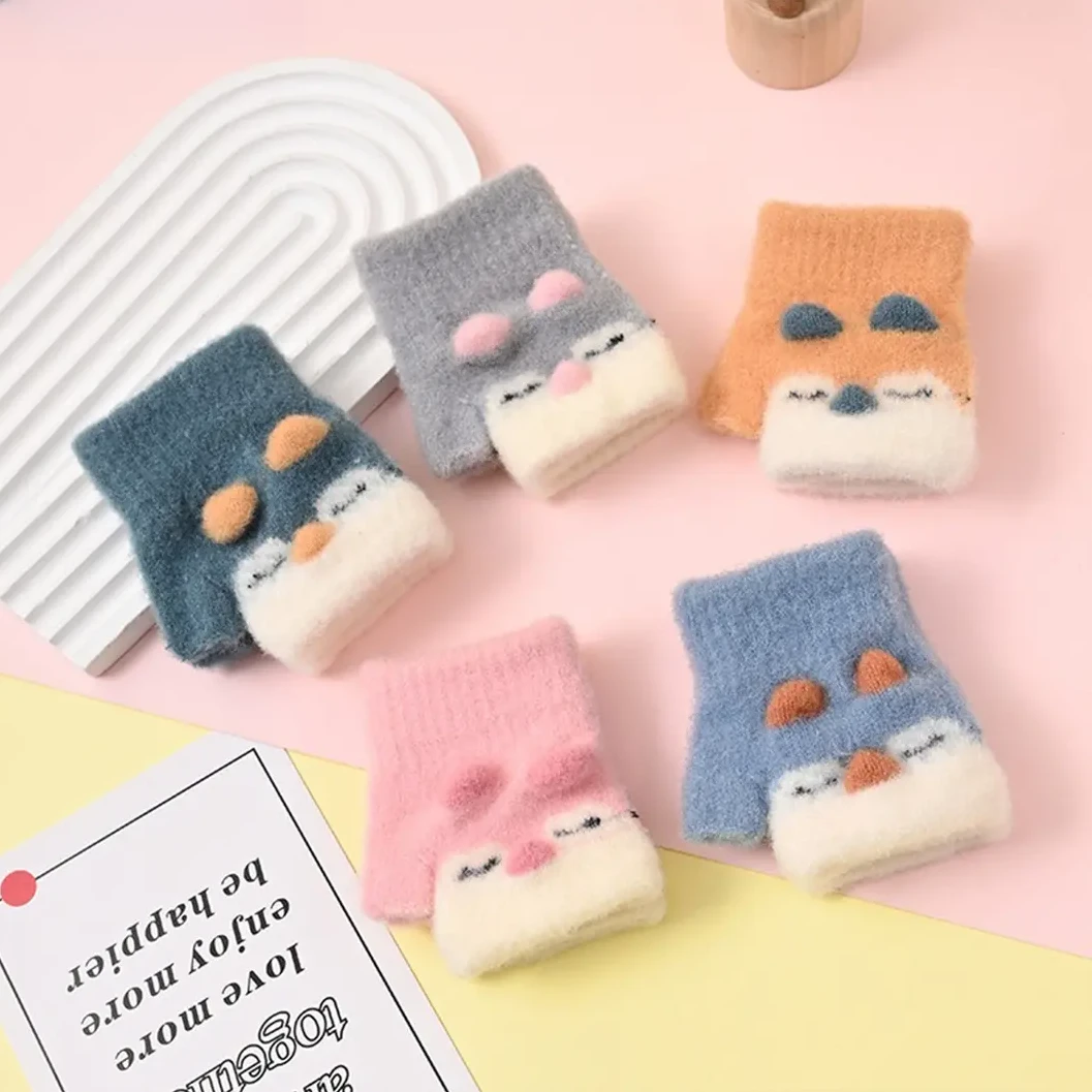 宝宝手套0-3岁婴幼儿童男女秋冬加绒手套小童保暖半指不分指手套