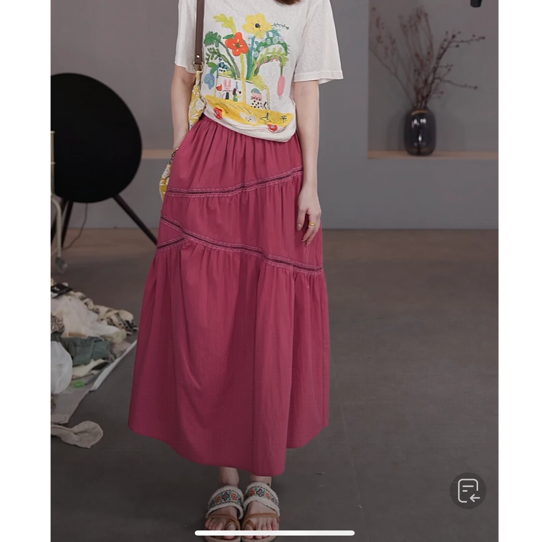 【LIbaibai】夏季2025年新款高腰薄款显瘦火龙果色半身裙BB-2293