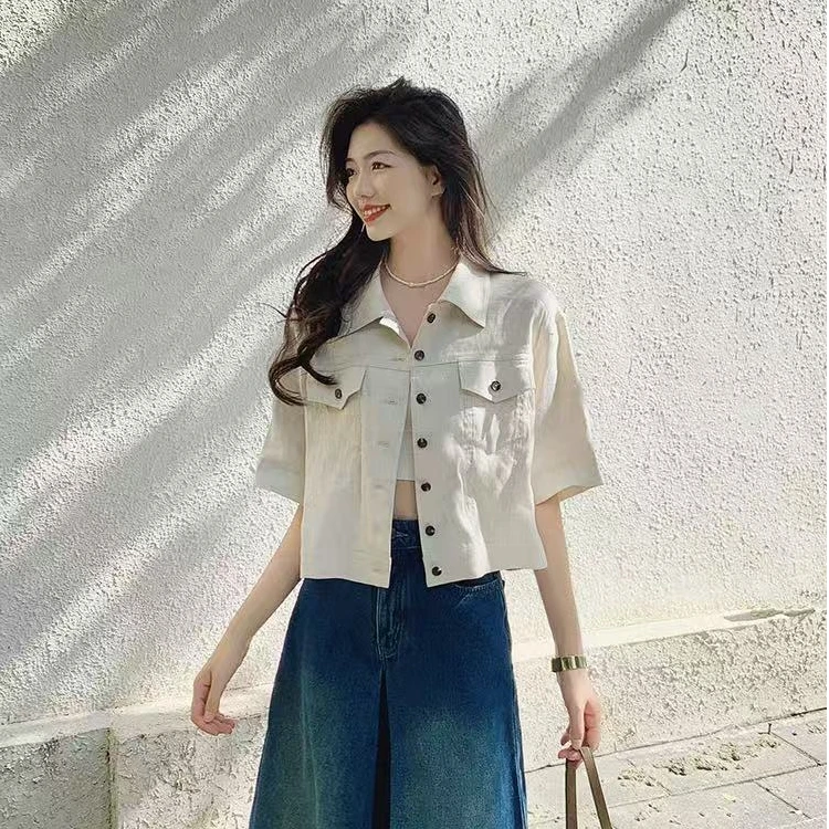 【左耳与麻】2025夏季新款法式风工装风小衫女开衫100%汉麻52051