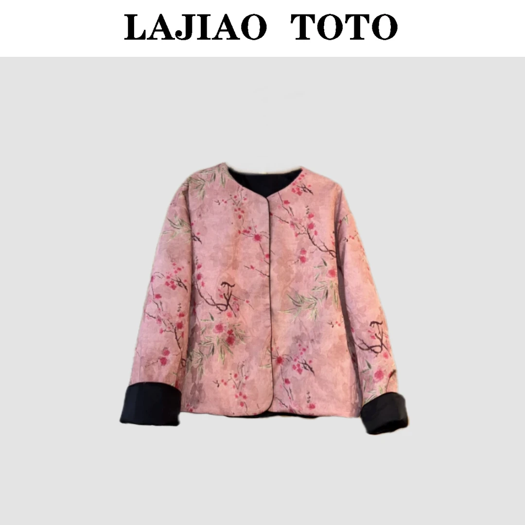 辣椒姐【双穿梅画】春季提花洋气休闲圆领女气质短外套#80005