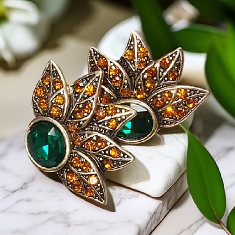 合金仿水晶耳饰 手工气质女日韩复古/宫廷宫廷风精致耳钉优雅中古