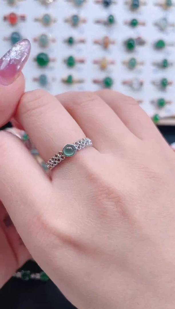 银S925镶嵌戒指翡翠天然翡翠