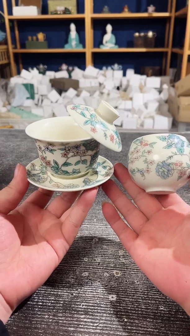 【闪购商品】其他京隆堂珐琅彩山茶花悬停盖碗+1主人杯