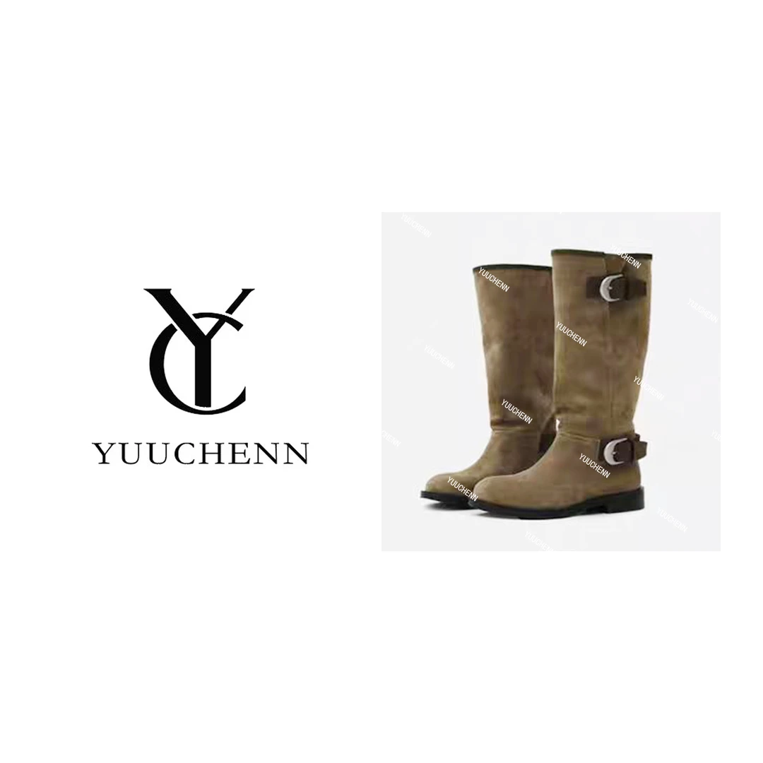 厚底时尚锁扣舒适绒皮长靴98418