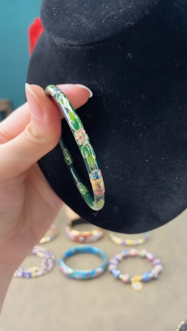 非遗 景泰蓝开口细镯 56 墨绿