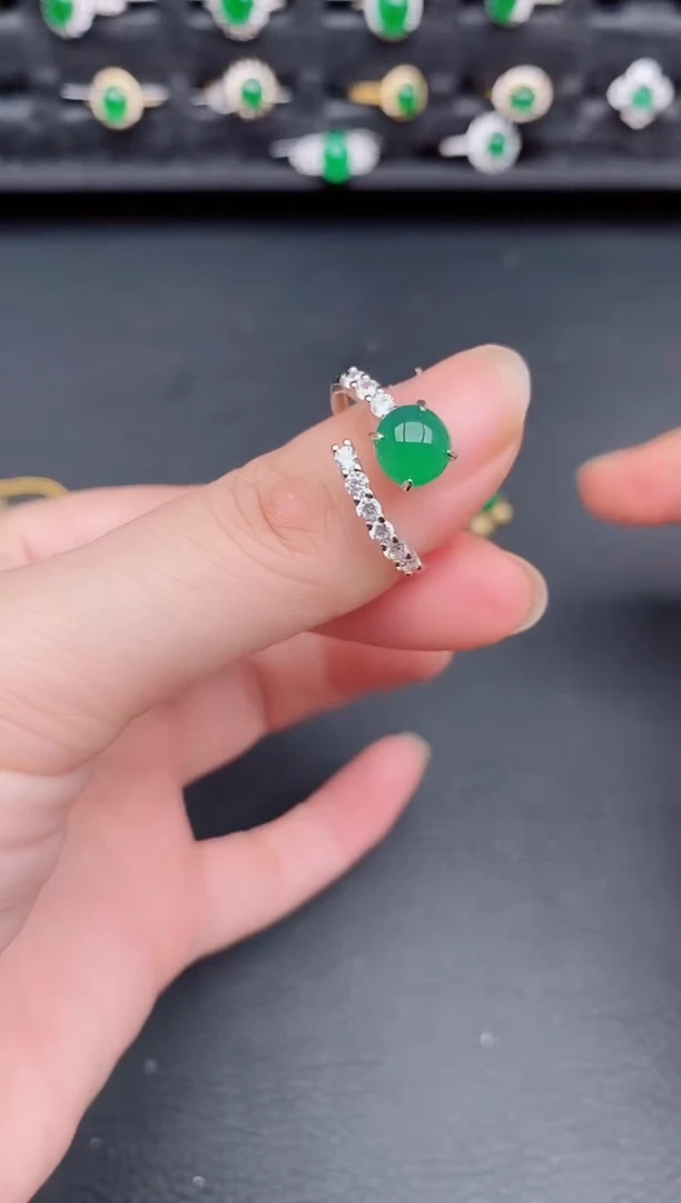 银S925镶嵌戒指翡翠天然a货翡翠194