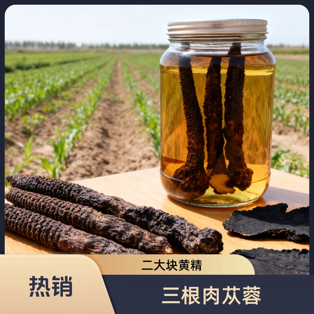 内蒙古阿拉善肉苁蓉三根+九华山九蒸九晒大块黄精二块家用泡酒