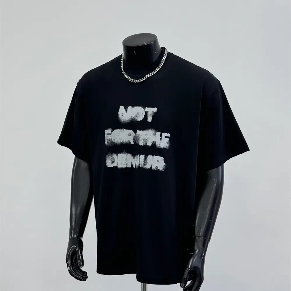 2026年夏季新款美式潮牌高质感模糊字母短袖T恤纯棉小领口男黑色