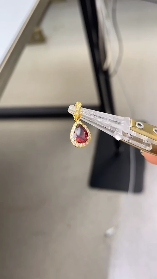 颈饰银S925镶嵌石榴石天然石榴石吊坠