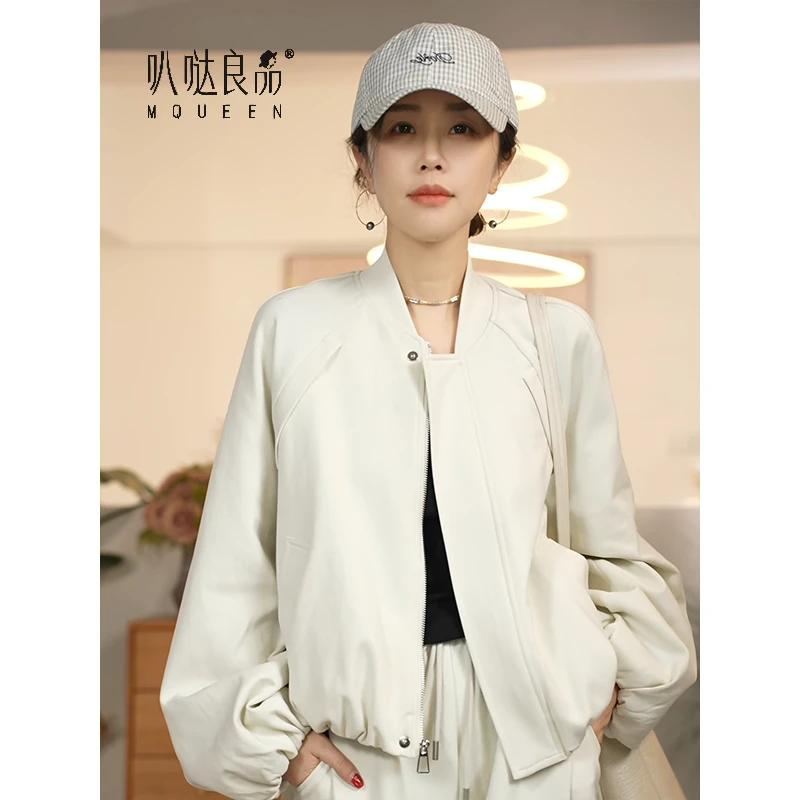 T【叭哒不惑】漫时光 棒球领女立领短外套宽松简约上衣气质百搭