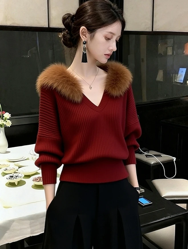 过年红色毛绒针织衫上衣女冬高端小资独特漂亮巨好看保暖加厚毛衣