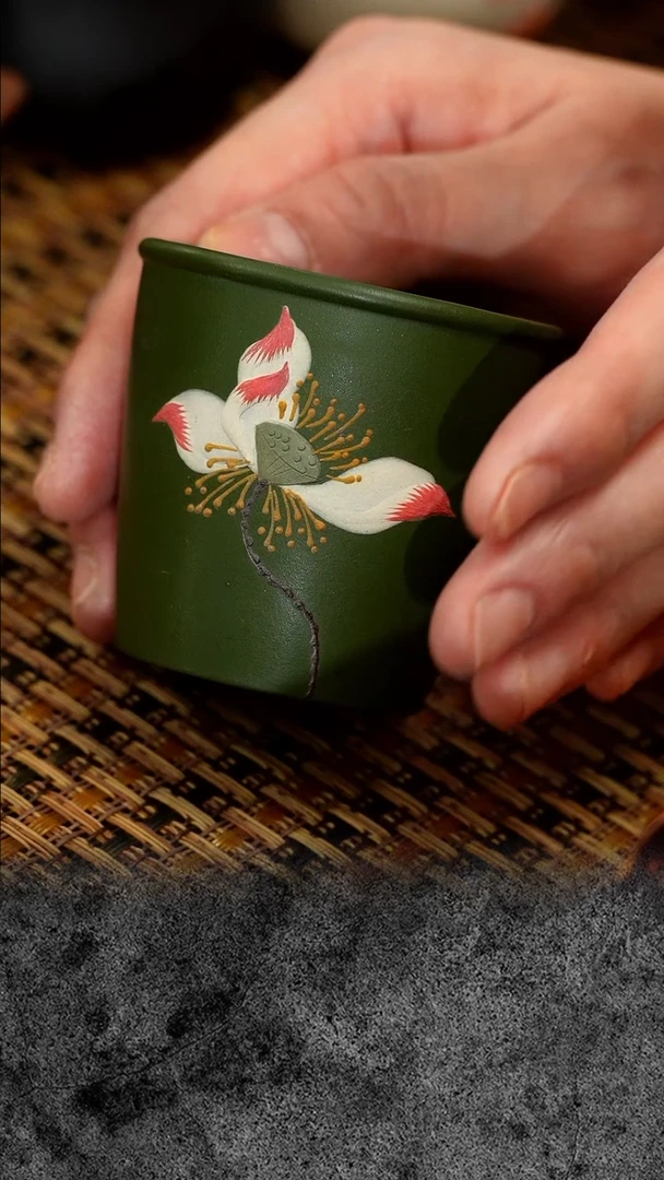 紫砂 宜兴紫砂   绿荷花杯