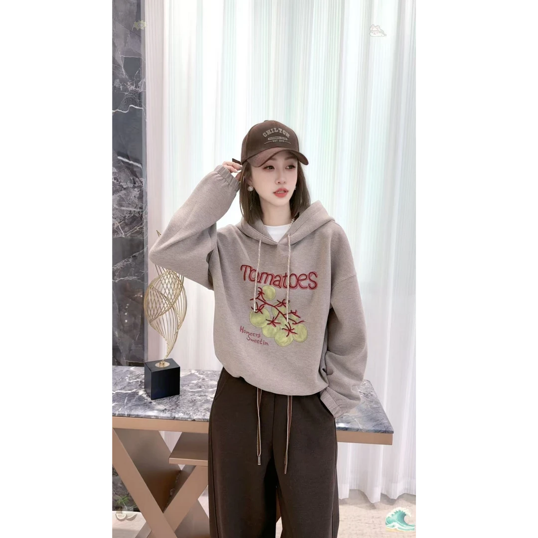 熙薇【西红柿】2025秋冬新款双面绒超柔保暖天丝羊毛连帽卫衣H5995