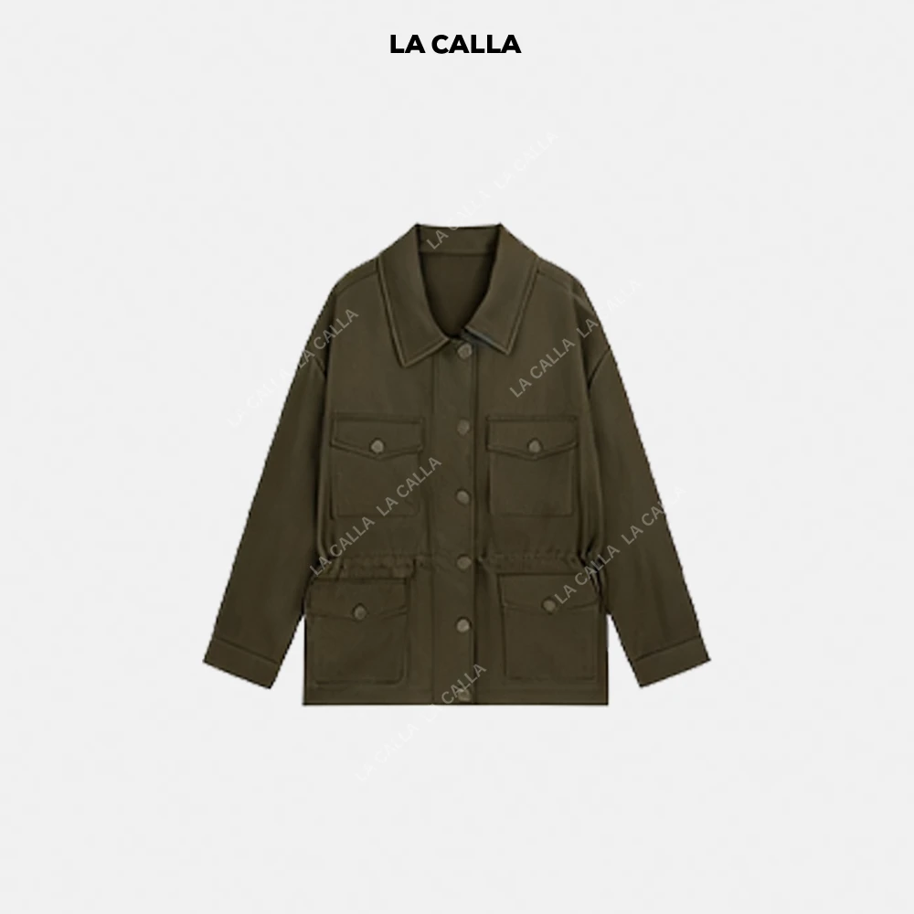 LA CALLA绿色工装外套绿色休闲气质舒适百搭抽绳经典外套S-H470