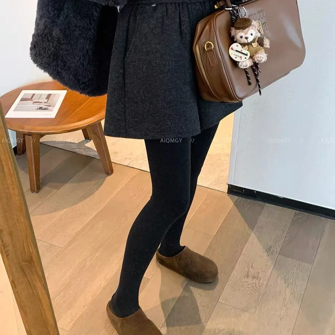 黑灰色高腰毛呢短裤女2025年冬季新款显瘦百搭阔腿裤质感外穿靴裤
