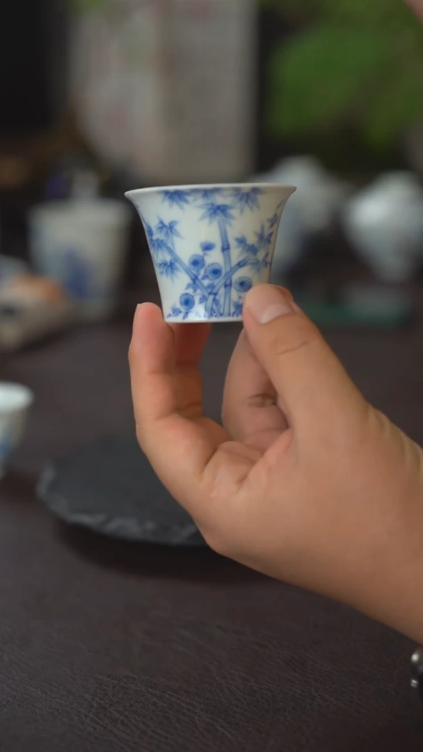 景德镇全手工手绘青花竹子主人杯