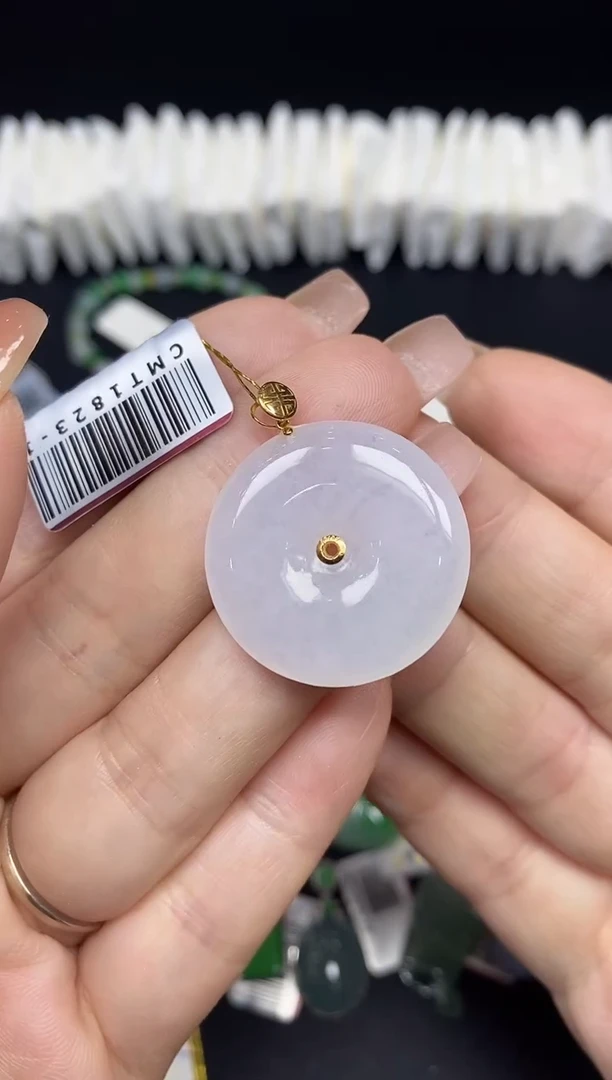 吊坠(不含链)18K金镶嵌翡翠平安扣18K金扣镶嵌@@CMT1823-1