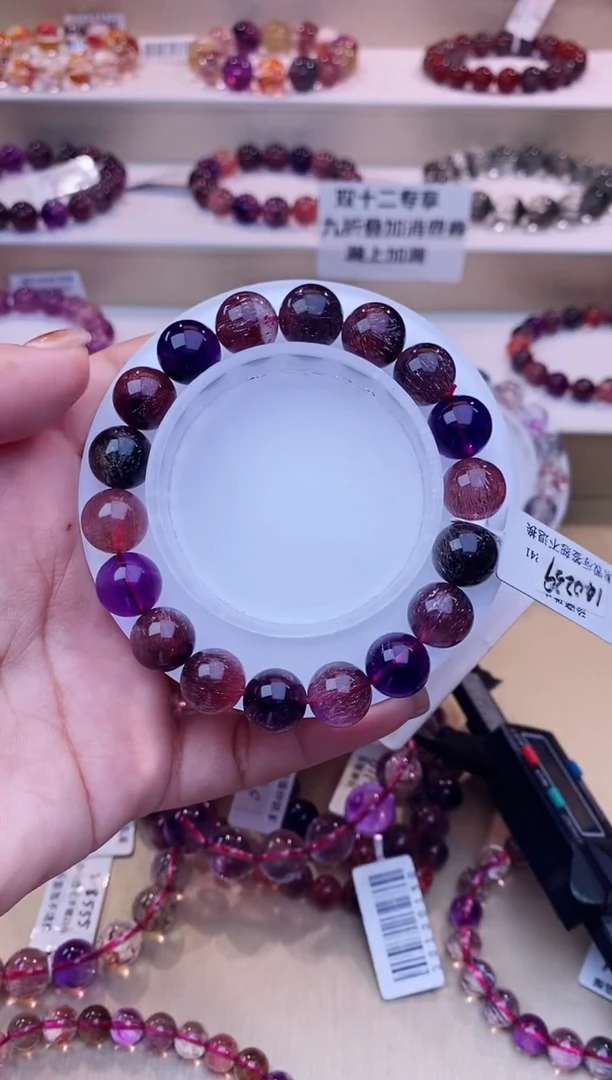 未镶嵌手链水晶黑加仑超七单圈11m+