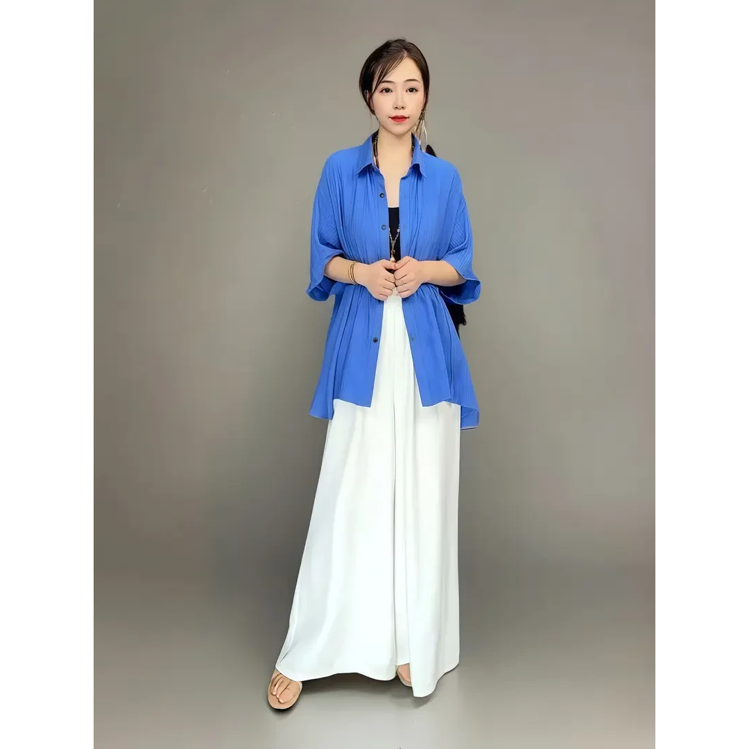 时尚宽松百搭休闲设计感女士通勤优雅衬衫886（正蓝）