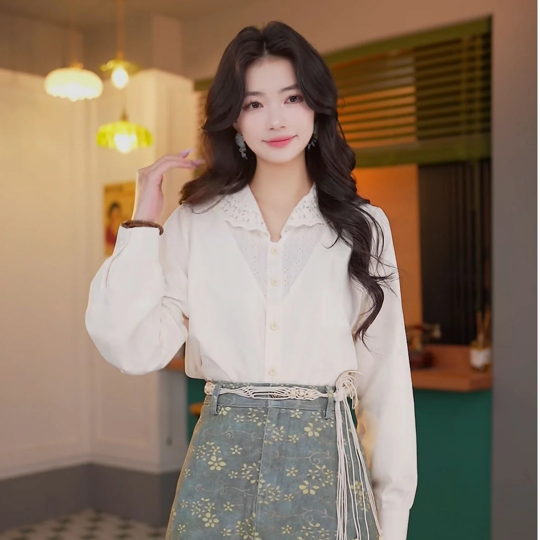 丁佳欣【海岛时光】港风复古纯色衬衫女宽松显瘦上衣DS1224003