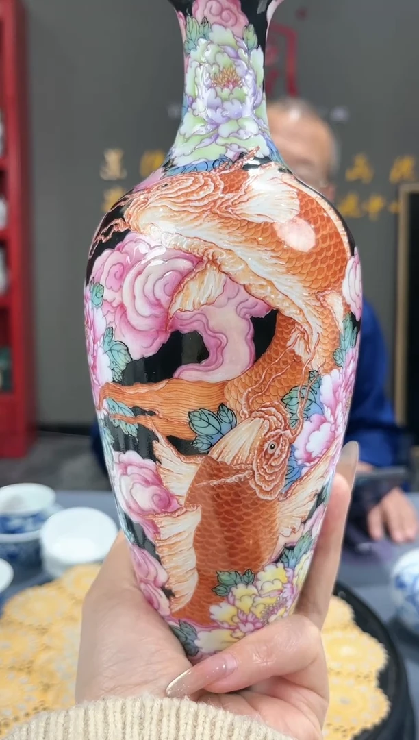 【闪购商品】官窑瓷画院906官窑瓷画院鱼化龙玉净瓶