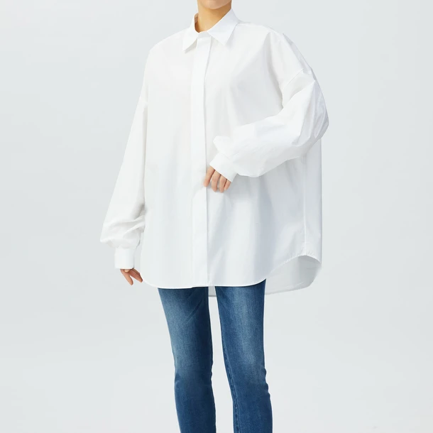 AMASS阿玛施 经典百搭简约中长款大白衬衫5300811