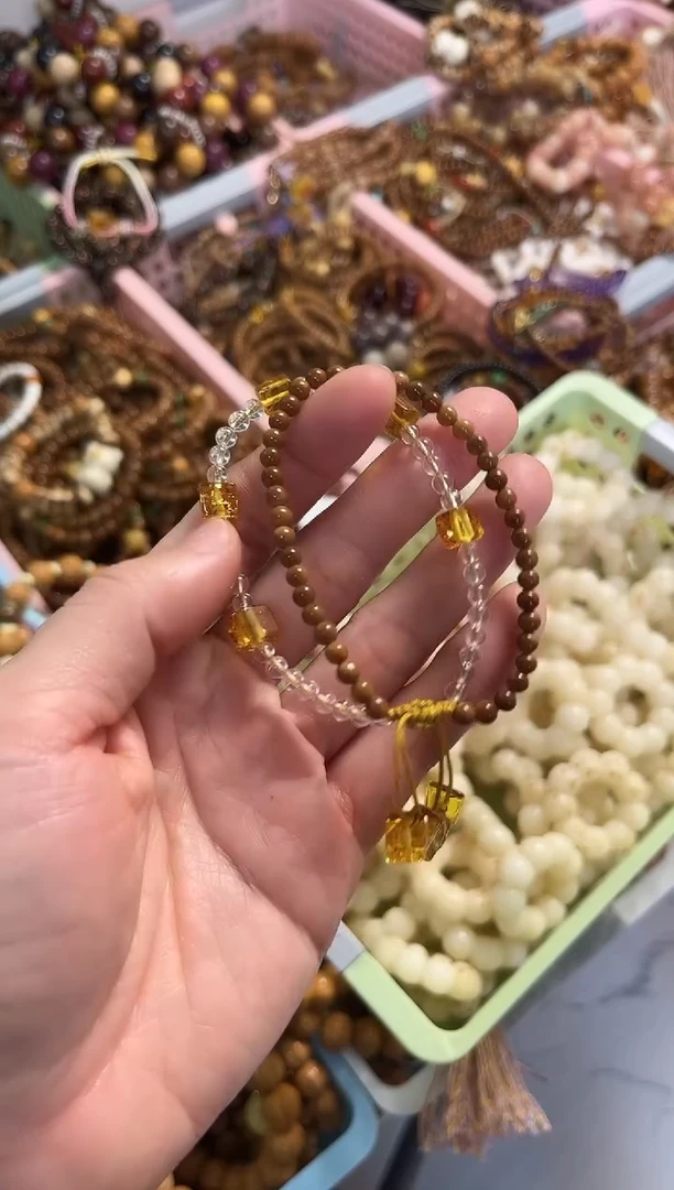 手串琥珀未镶嵌天然水晶搭配琥珀库克双圈4mm