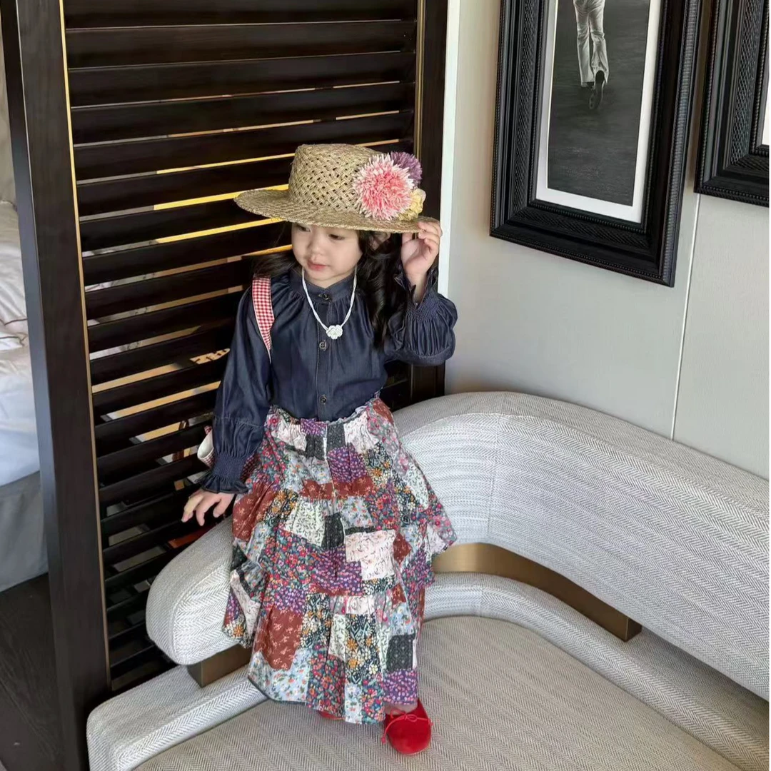 小惜亦女童2025春夏新款韩版度假风花边衬衫上衣碎花半裙休闲套装