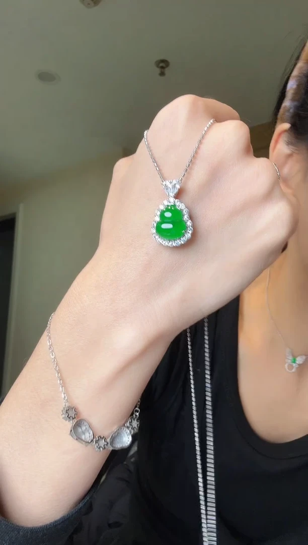 【闪购商品】翡翠吊坠(不含链)银S925镶嵌天然翡翠吊坠3