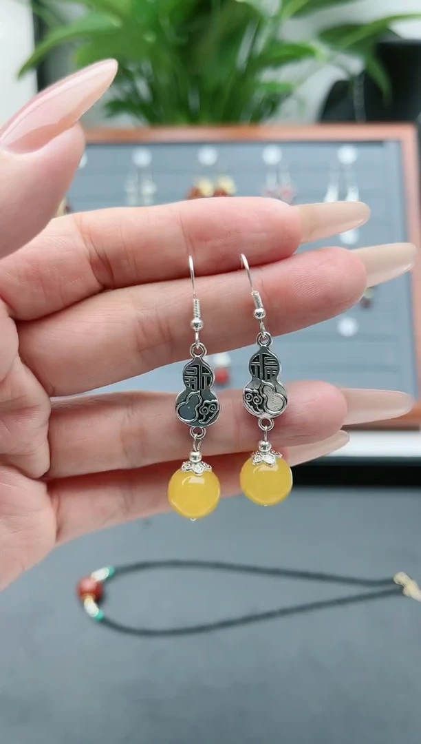 【闪购商品】玛瑙/玉髓耳饰银S925镶嵌801黄色