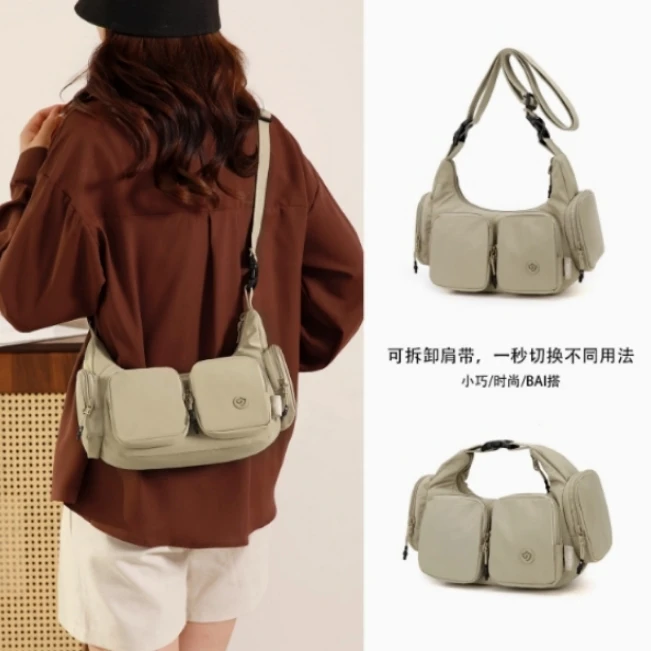 高级质感尼龙女式饺子包轻便百搭多口袋大容量单肩斜挎包帆布女包