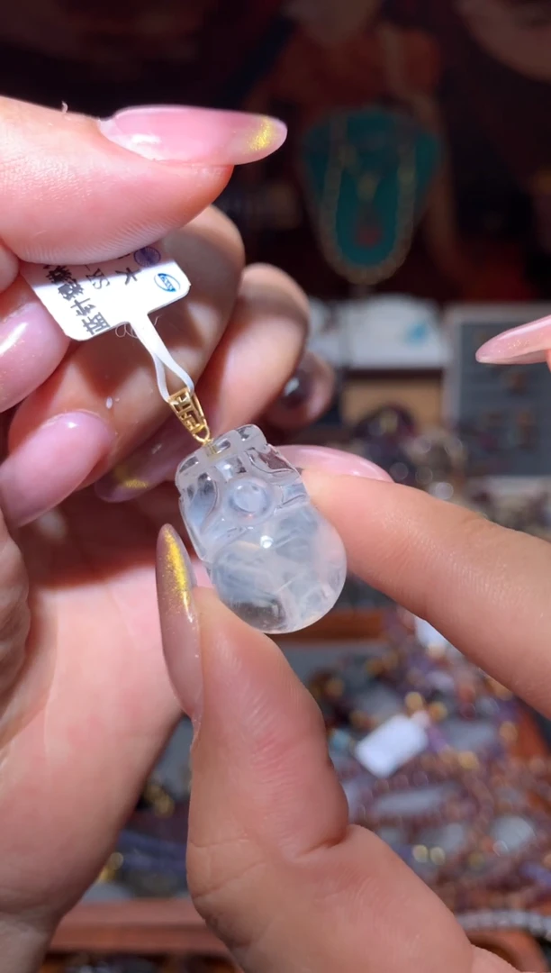 18K金镶嵌珠宝半成品水晶蓝针貔貅吊坠