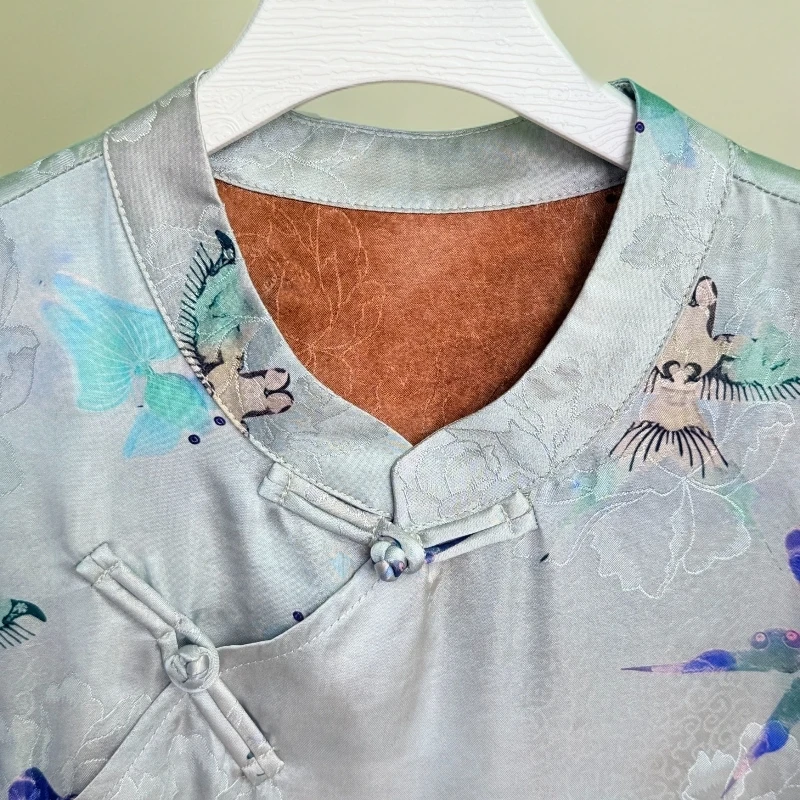 【风筝】新中式国风高端清雅天蓝色奥黛上衣女2025夏季新款香云纱