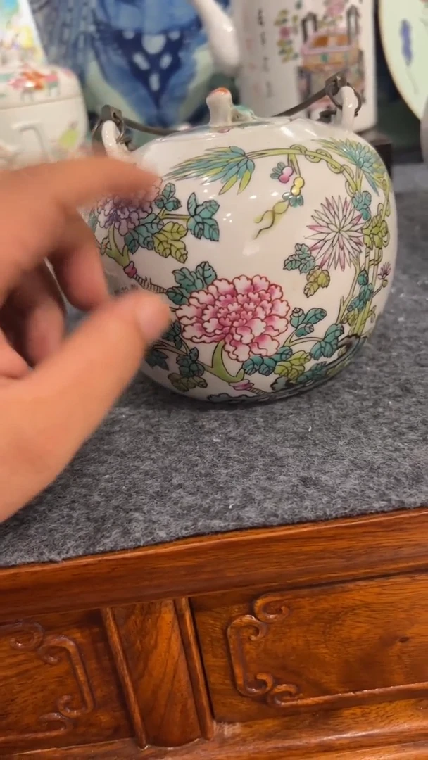摆件瓷摆件瓷摆件四季花卉支丁壶