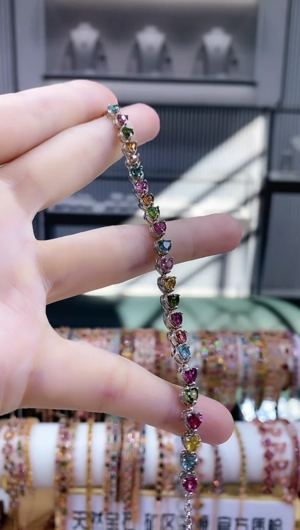 银S925镶嵌手链碧玺66666666666