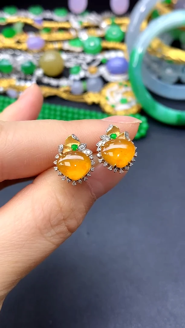 18K金镶嵌翡翠耳饰304-中国好珍宝